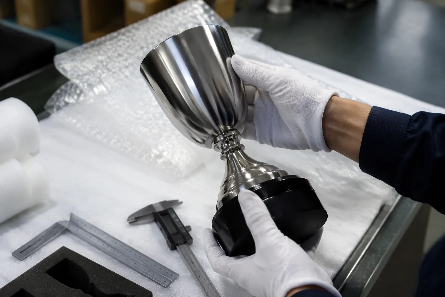 Surface and assembly inspection of a custom metal trophy