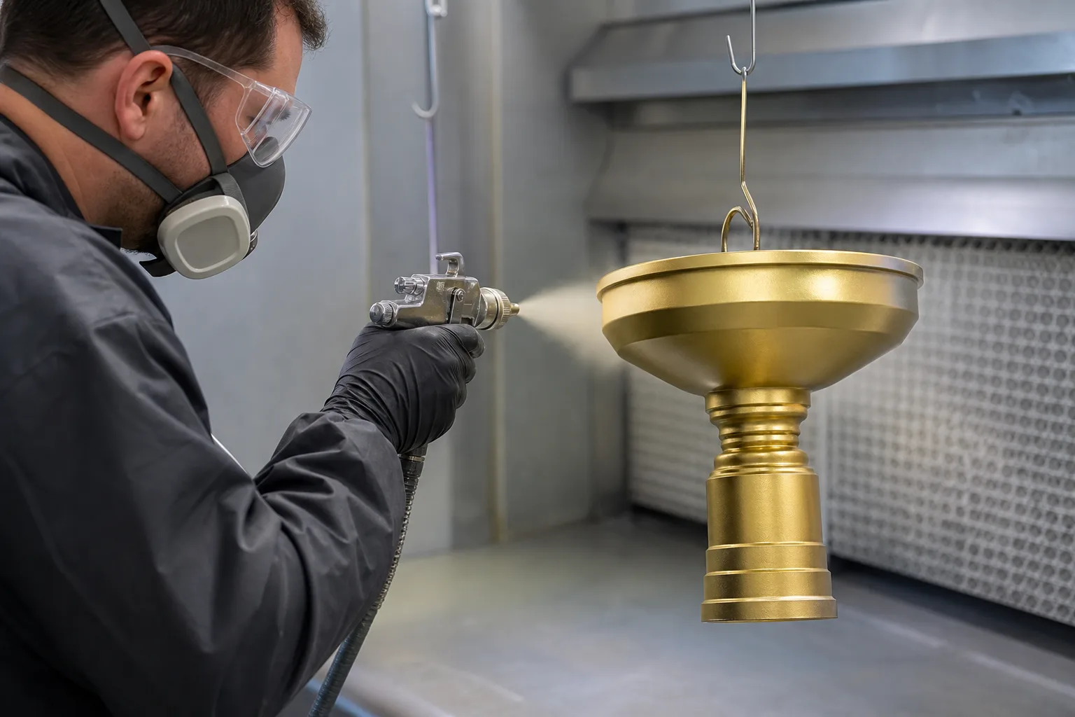 Spray painting a custom metal trophy component