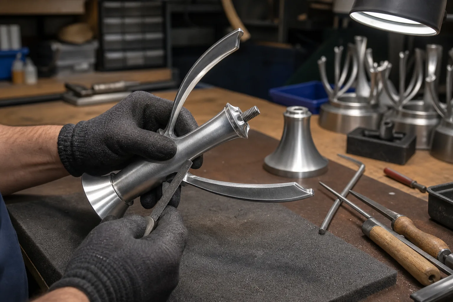 Controlled surface finishing on a custom metal trophy component
