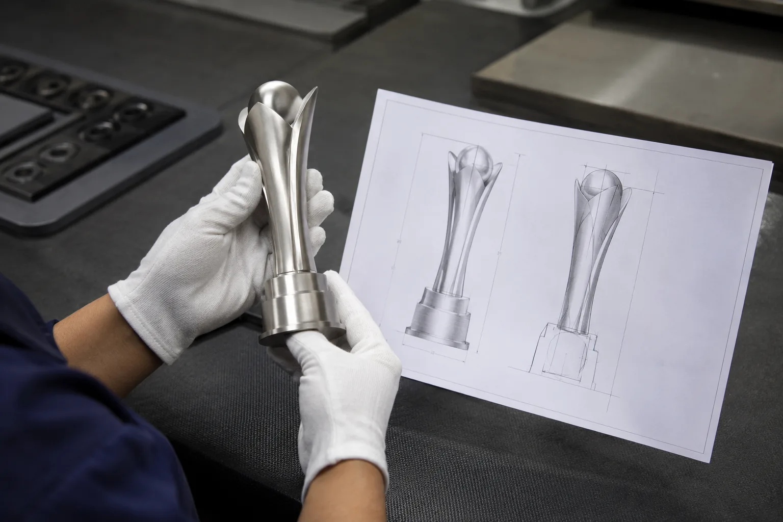 Reviewing a custom trophy sample before approval
