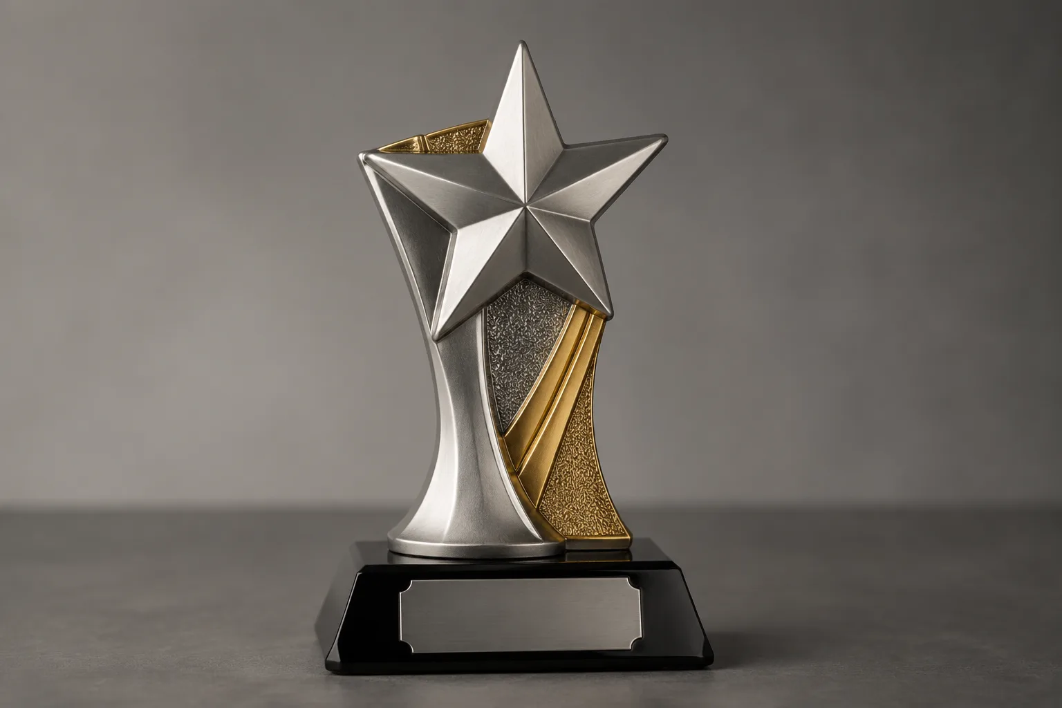 Unbranded custom metal trophy with blank nameplate