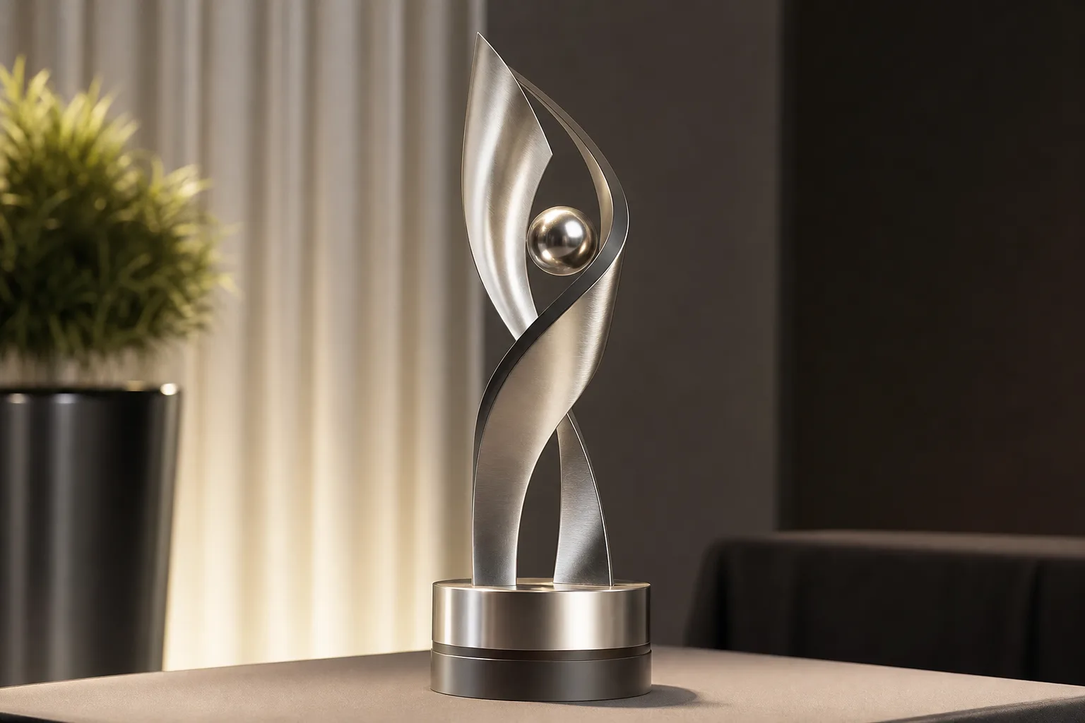 Unbranded custom metal corporate award prepared for project planning