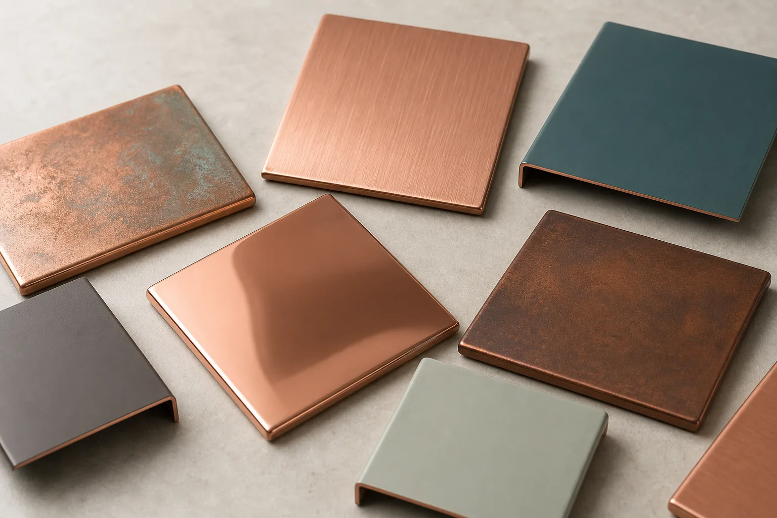 Copper surface samples with different finish directions
