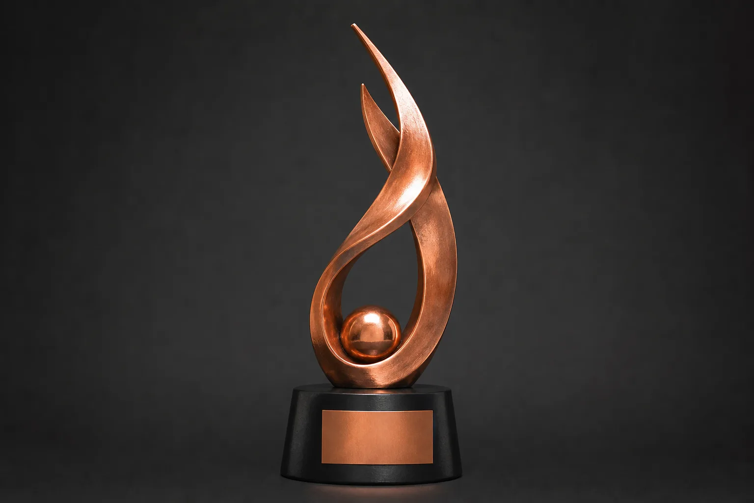 Custom copper trophy with a dark presentation base