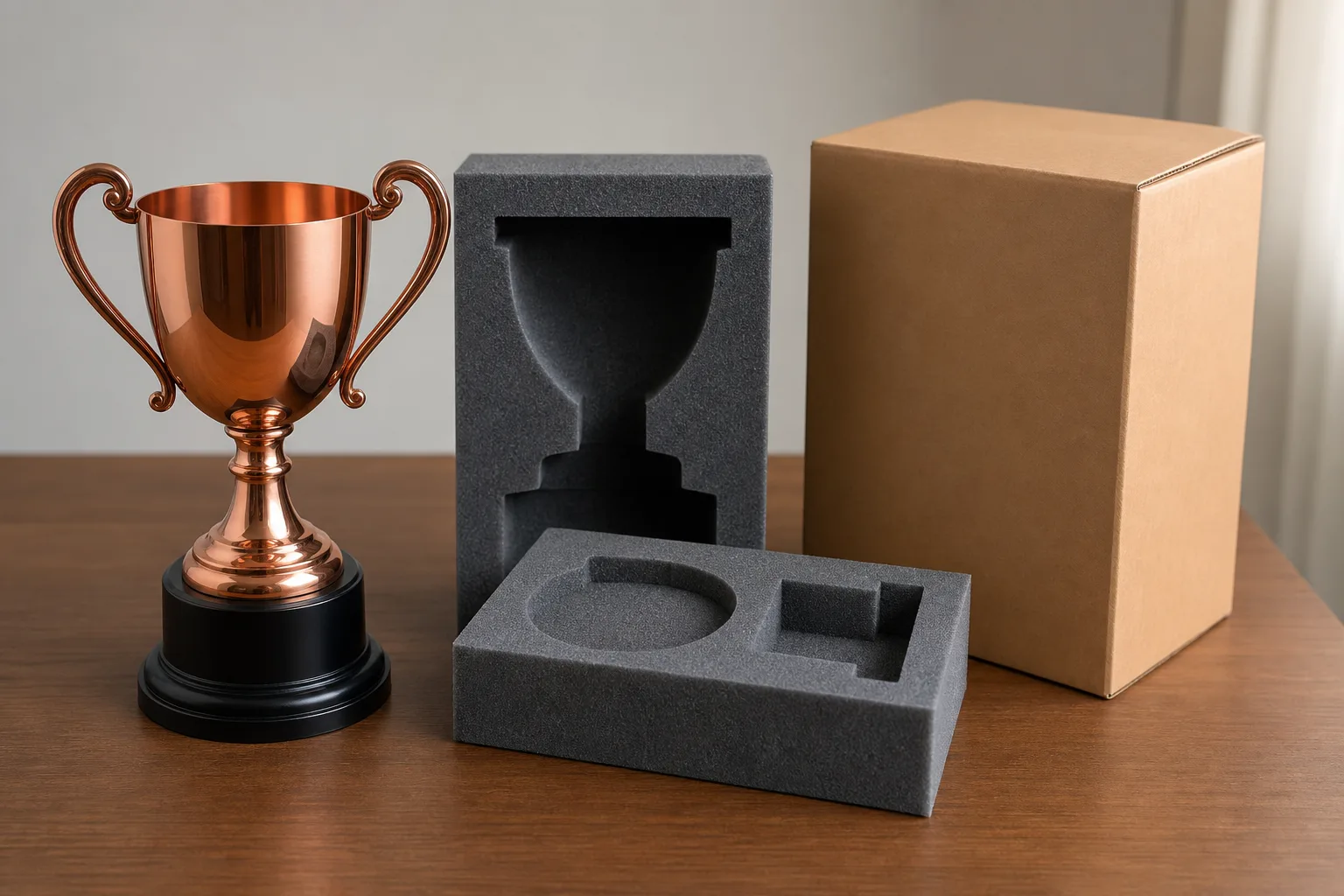 Copper trophy with fitted protective packaging