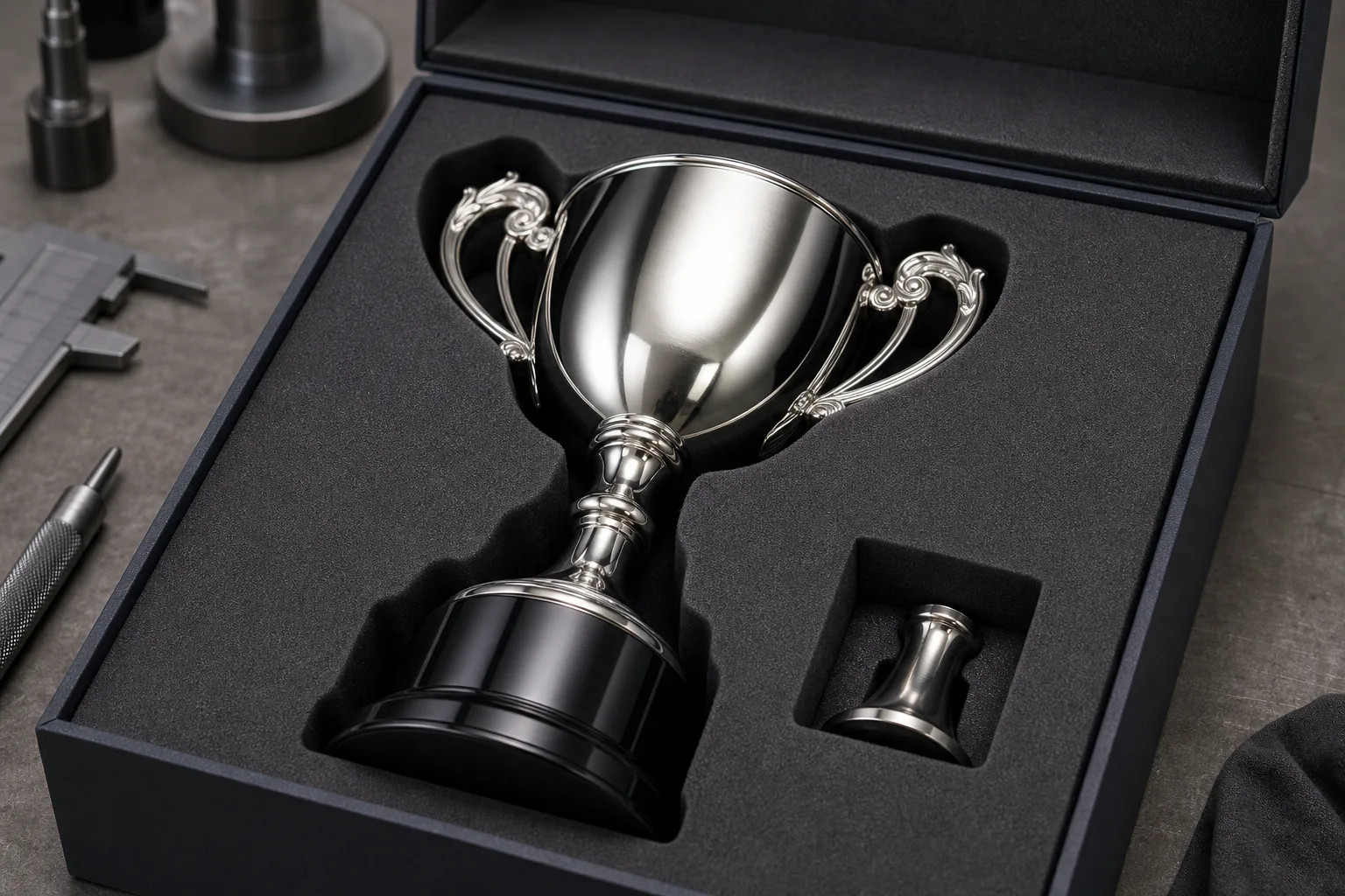 Fitted insert supporting a generic metal trophy and accessories