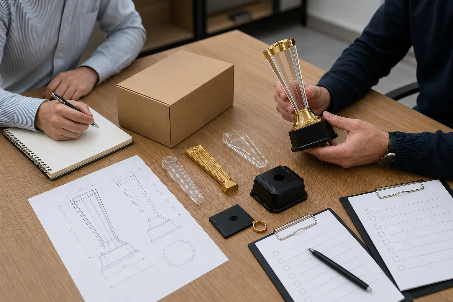 Trophy and packaging sample under specification review