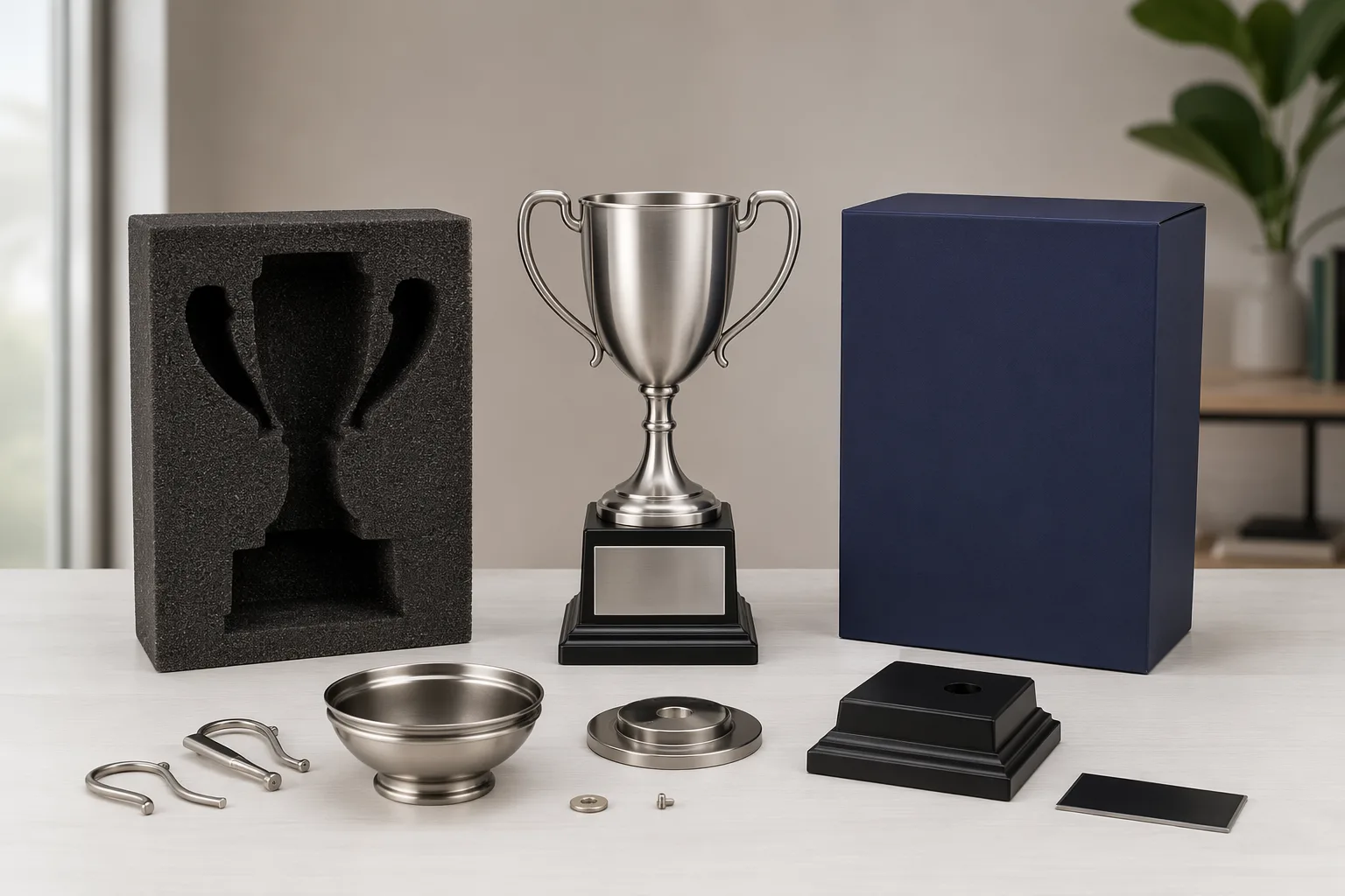 Review of a custom metal trophy sample before approval