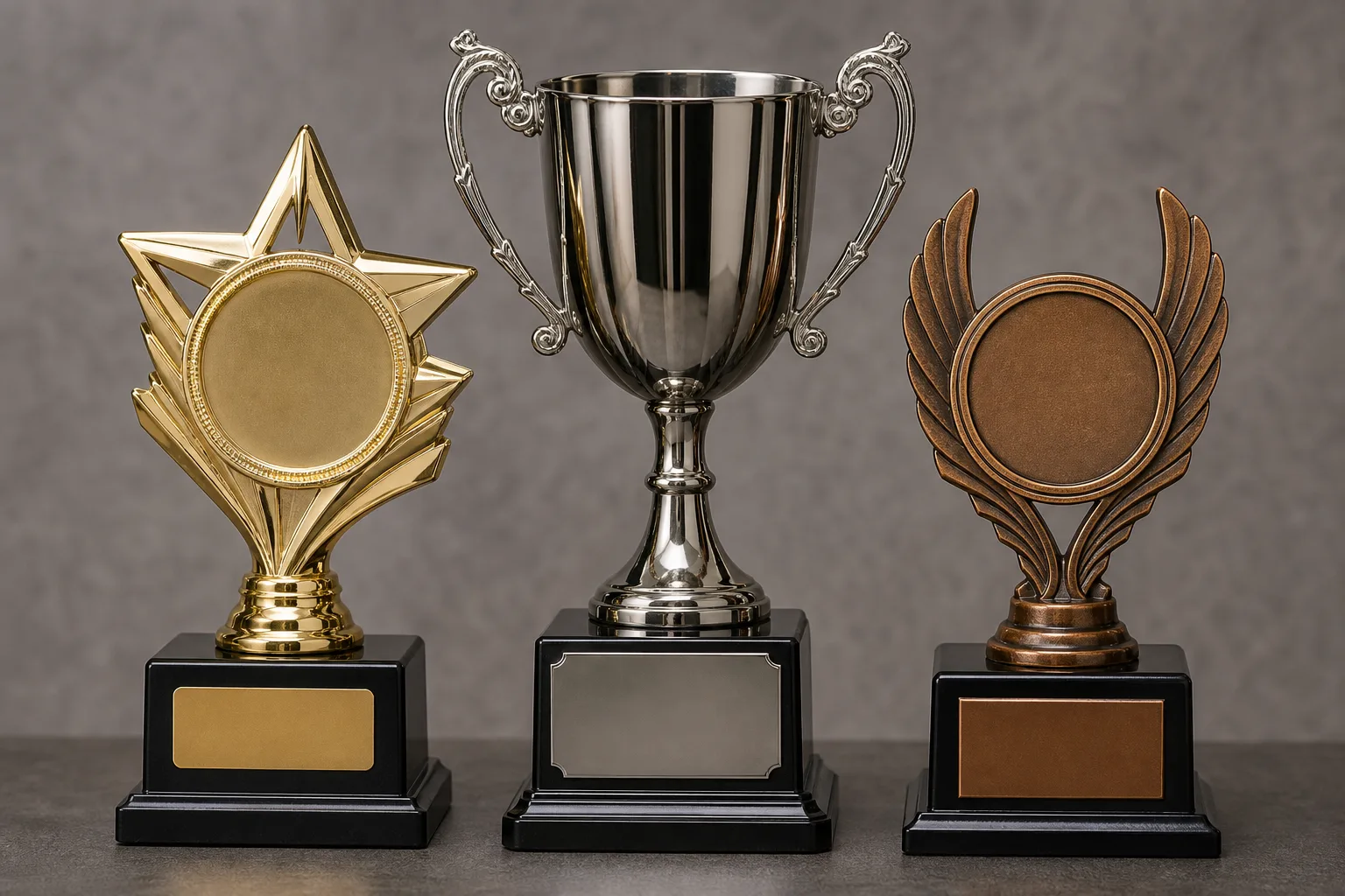 Metal trophy finish and blank personalization details