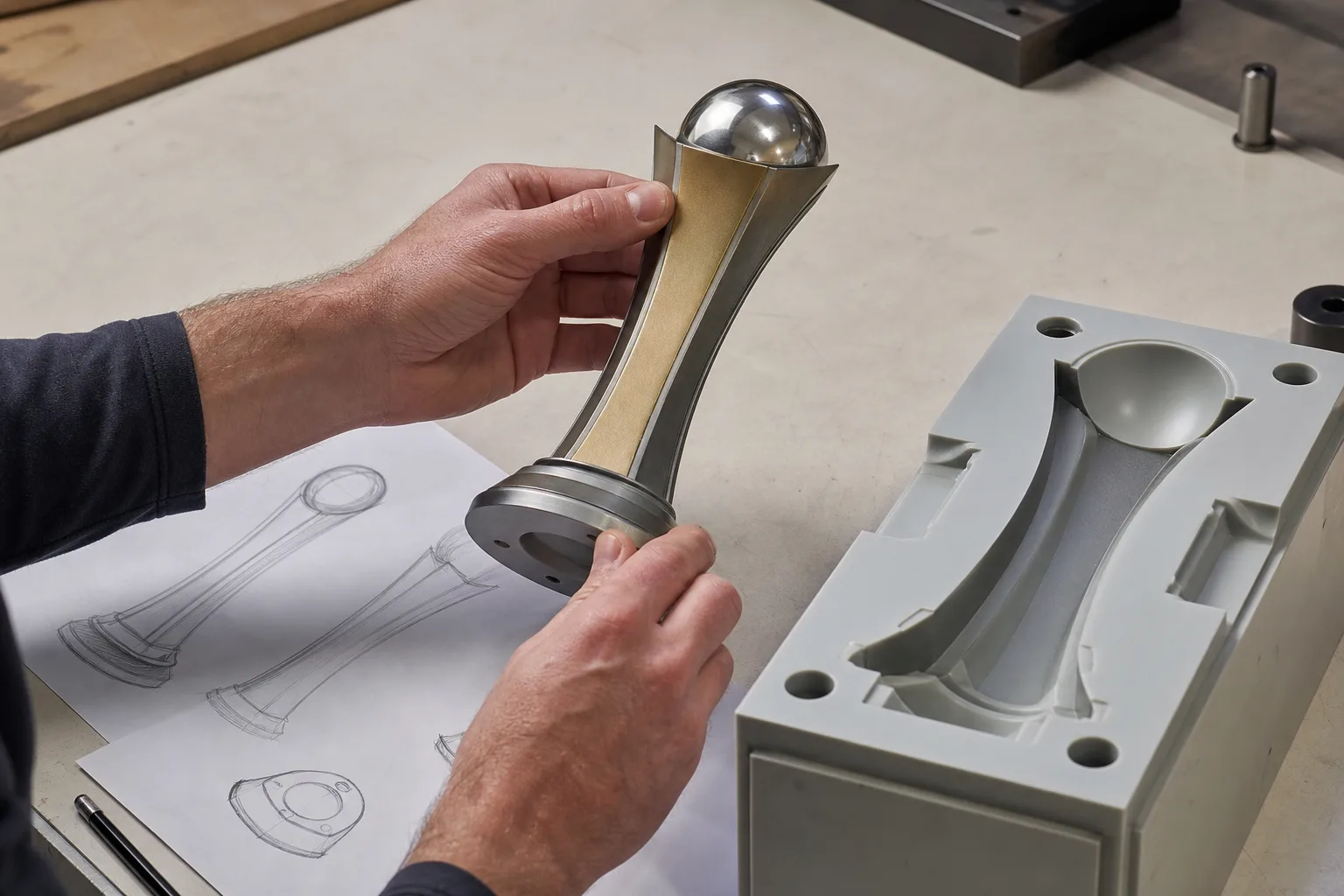 Trophy shape and mold feasibility review on a workbench