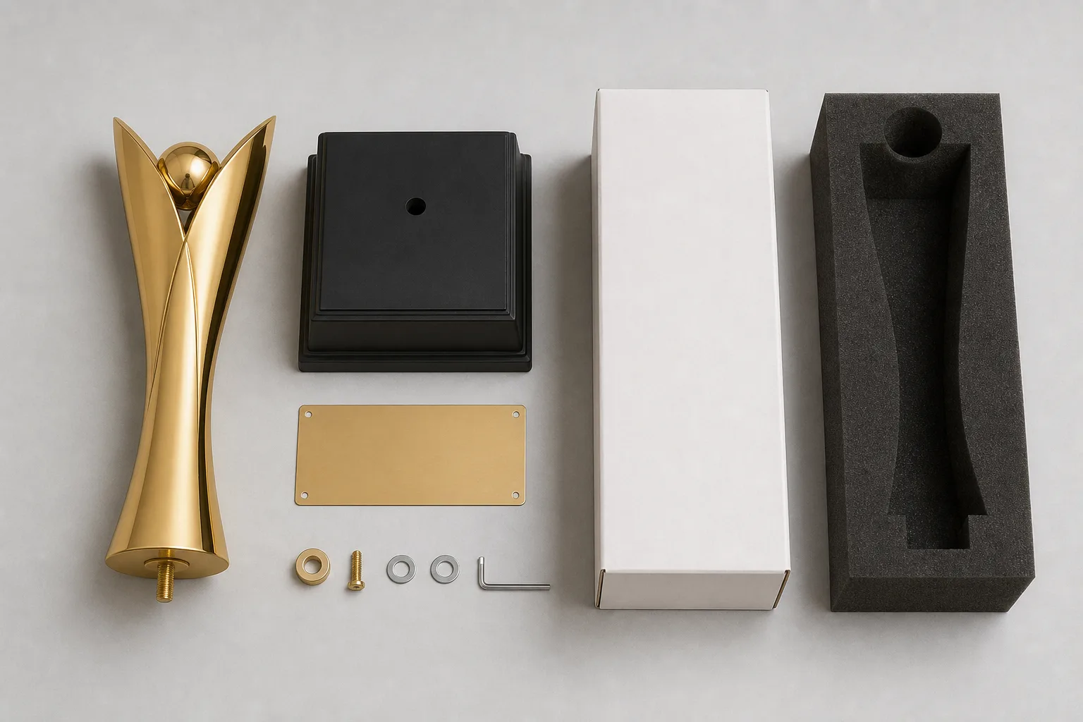 Electroplated trophy components with base and protective packaging