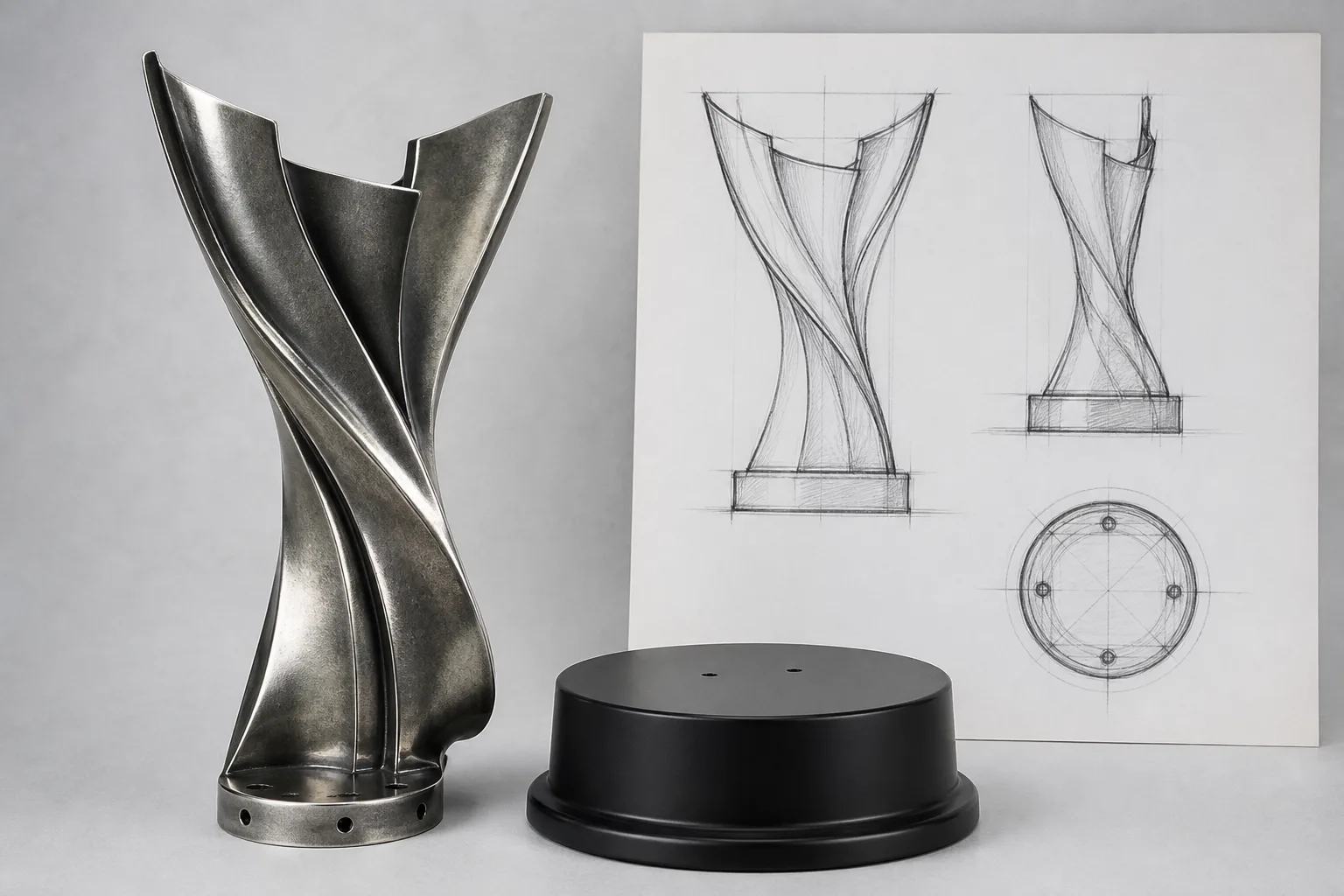Metal trophy body, base, and structural design reference