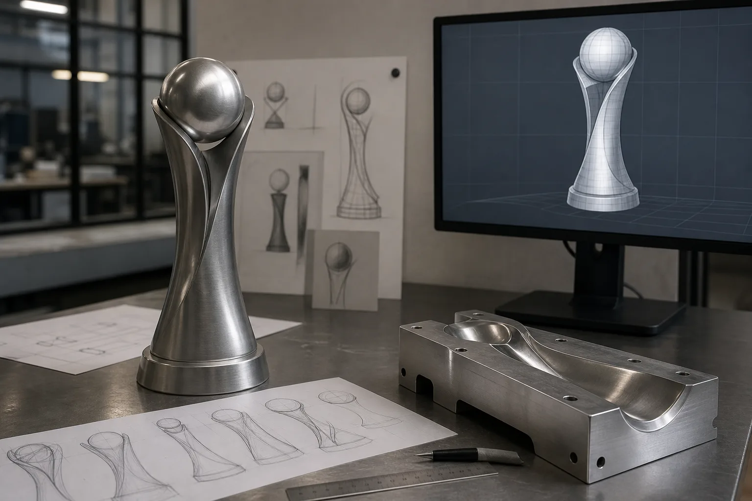 Custom trophy concept prepared for mold development review