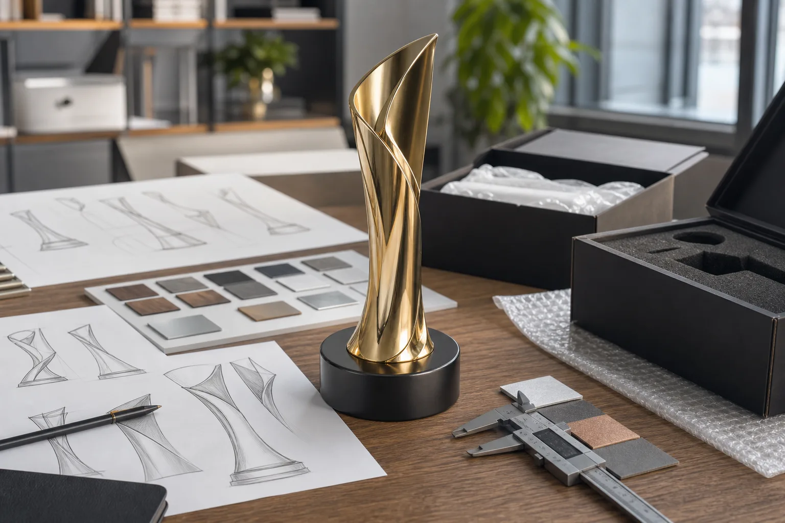 OEM metal trophy project with specification materials and packaging samples