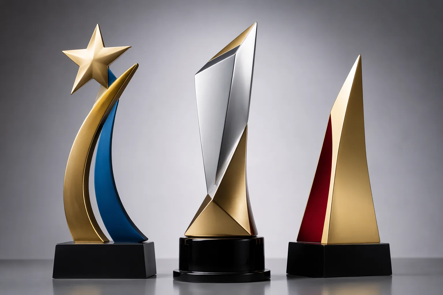 Custom painted metal trophies with coordinated color accents
