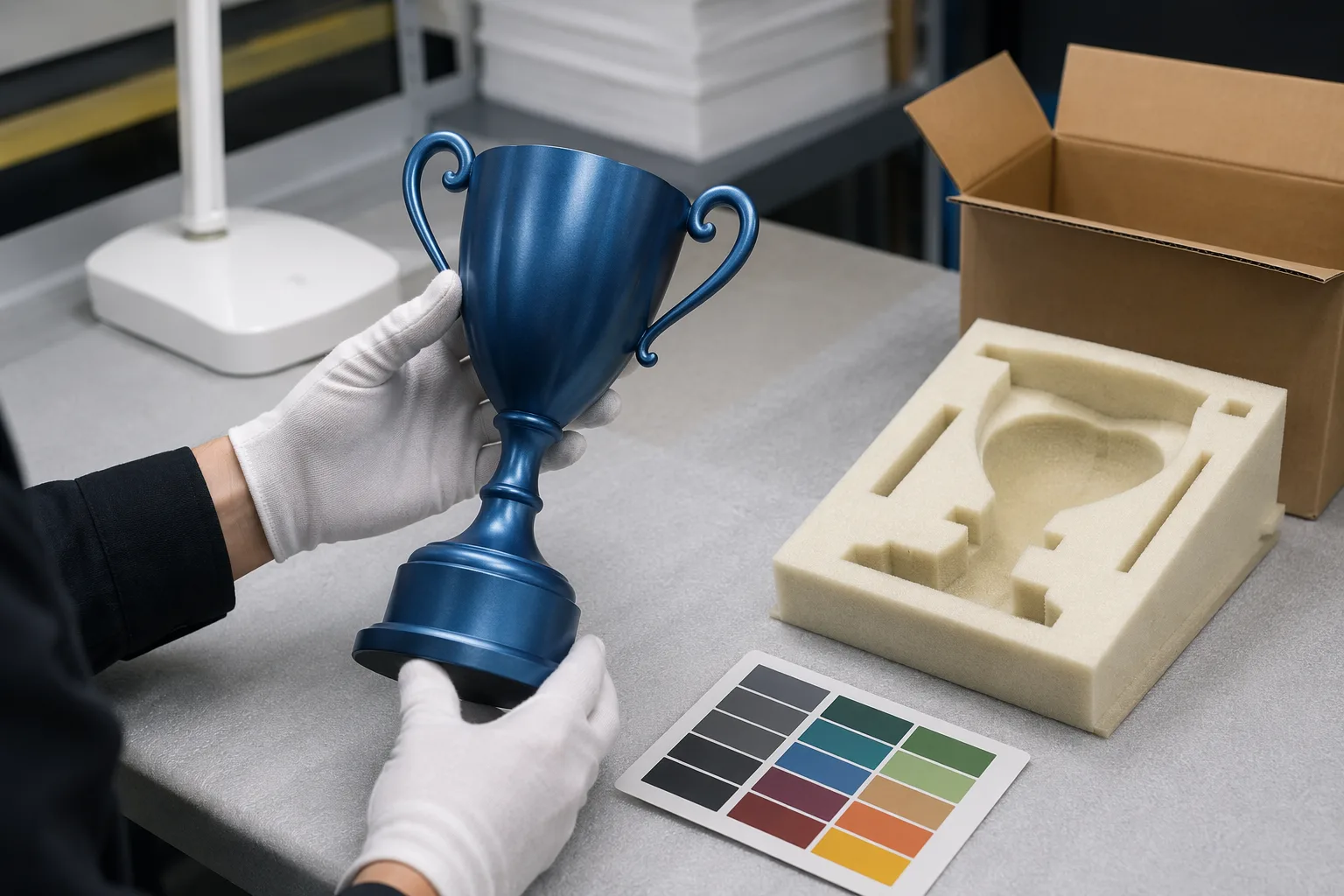 Inspection of a painted metal trophy sample