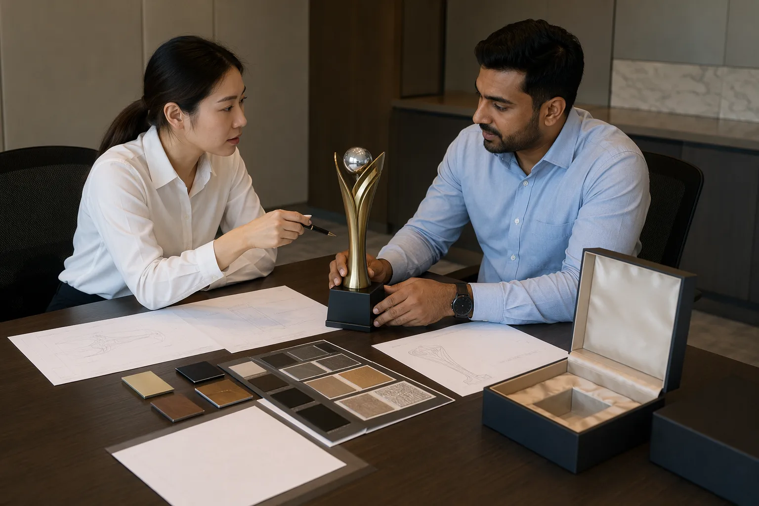 Custom trophy packaging and personalization planning
