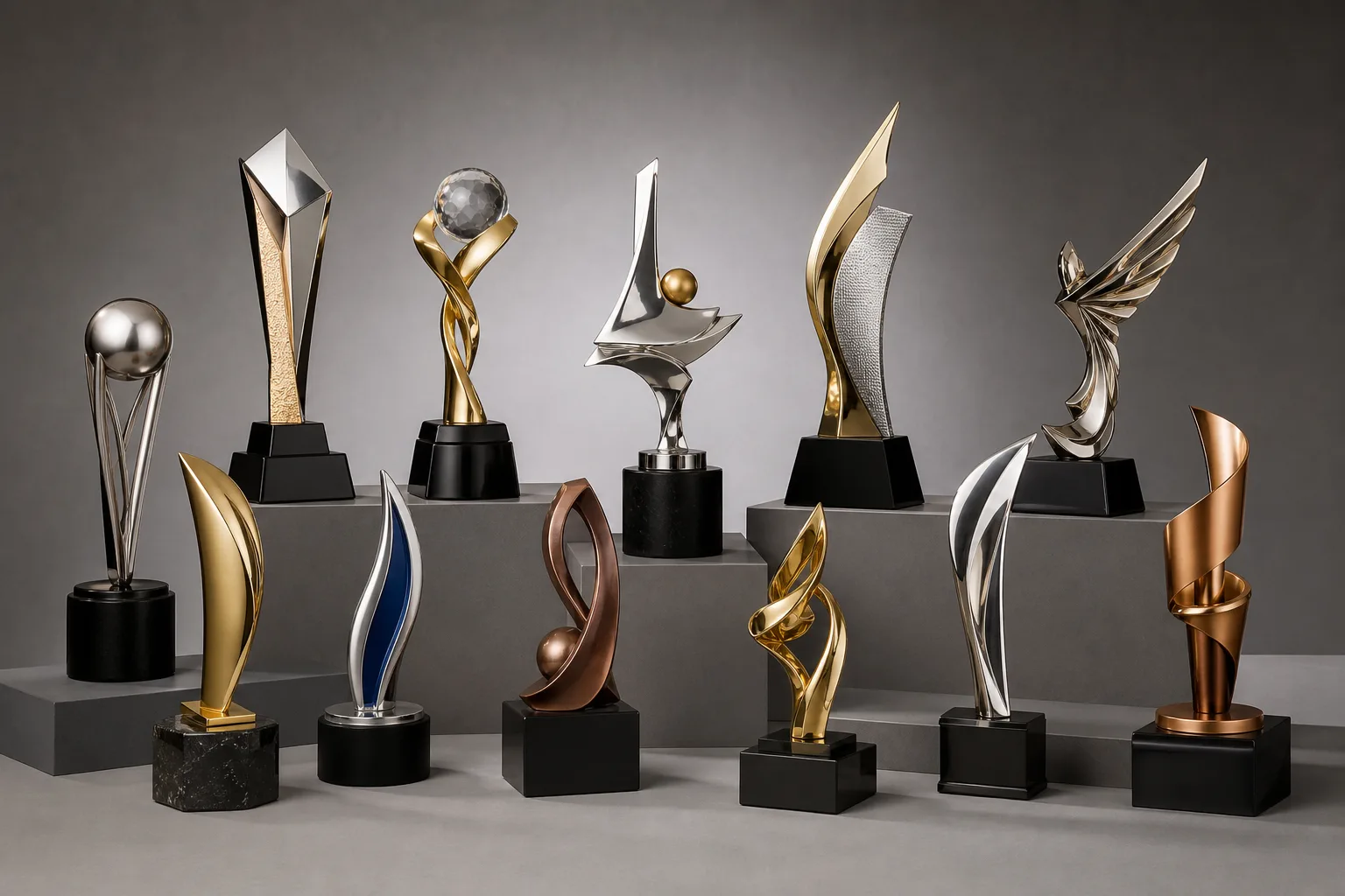 Collection of custom metal trophy product styles