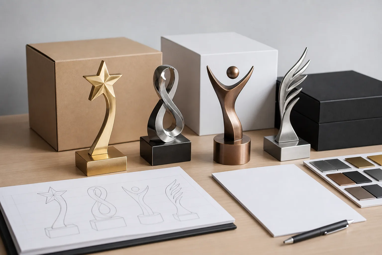 Custom metal trophy samples for promotional gift planning