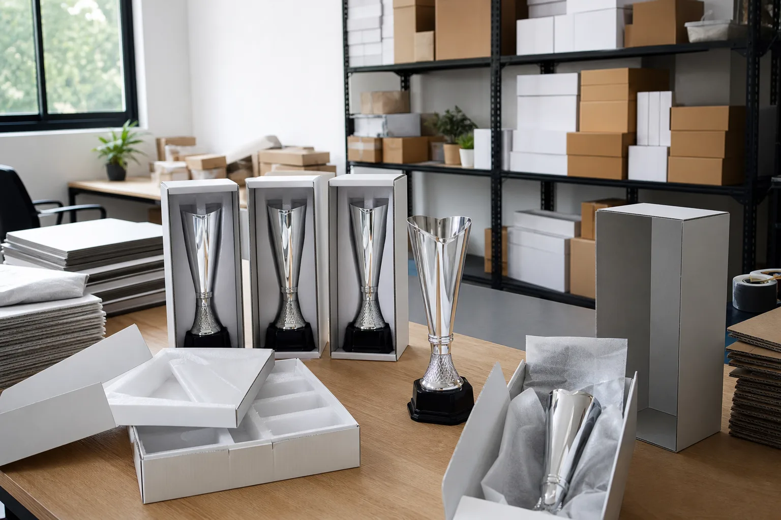Protective packaging for custom promotional trophies