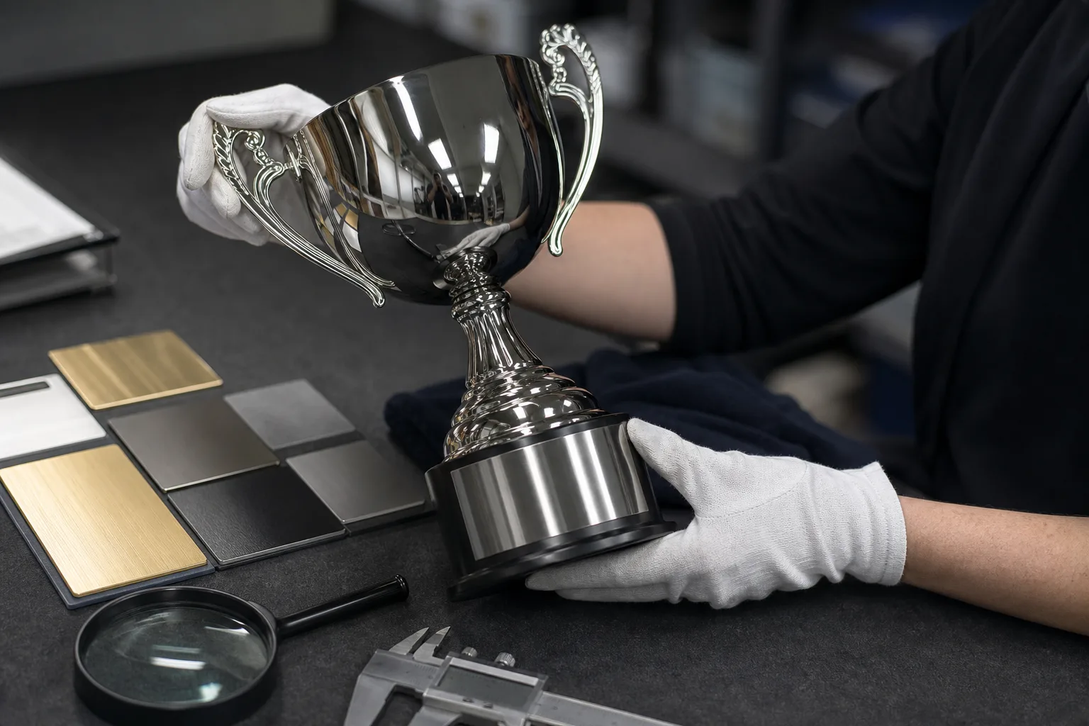Custom trophy finish and engraving inspection