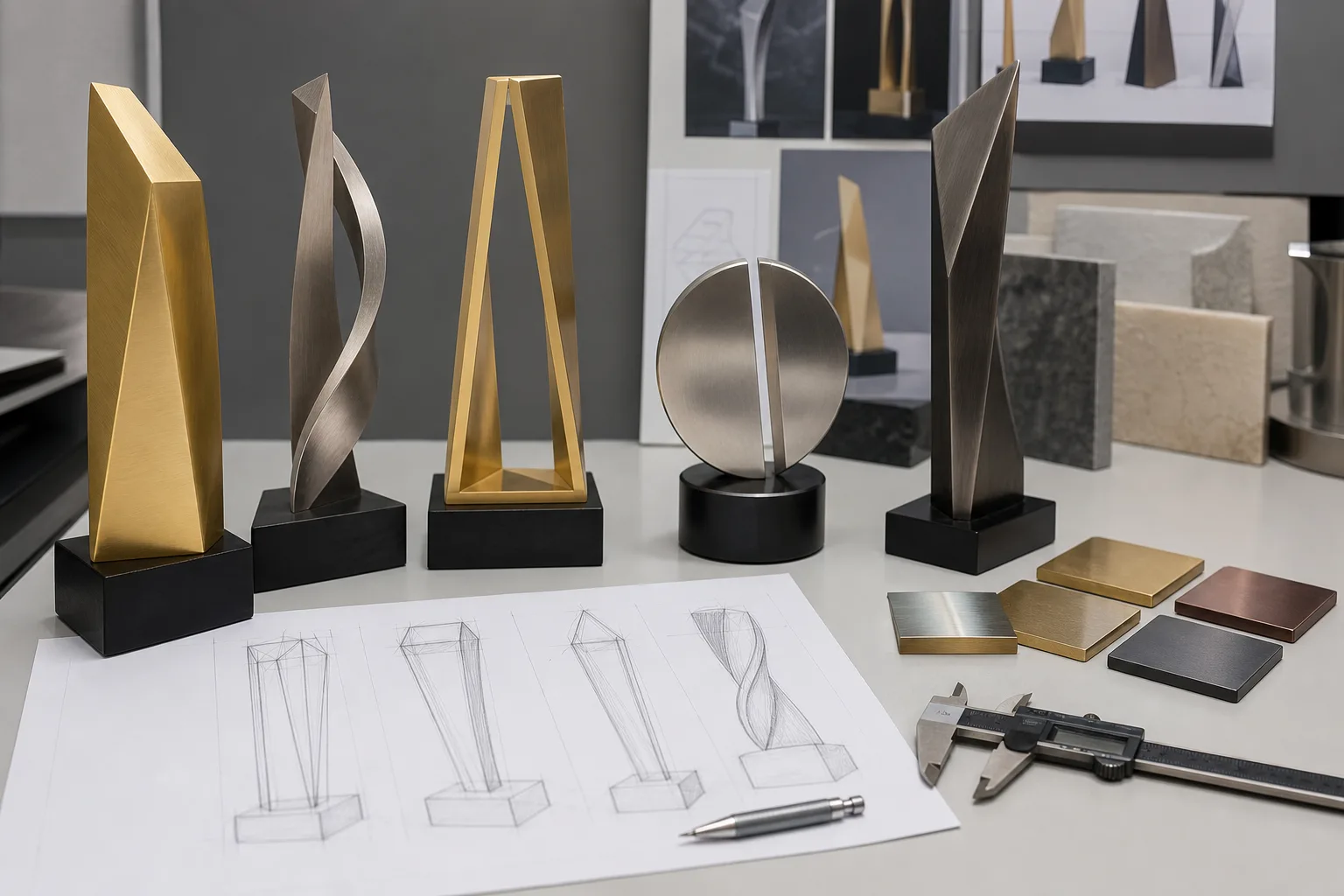 Custom metal trophy concepts prepared for quotation review