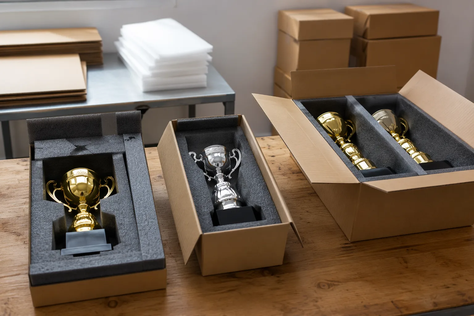 Protective packaging for custom metal trophies