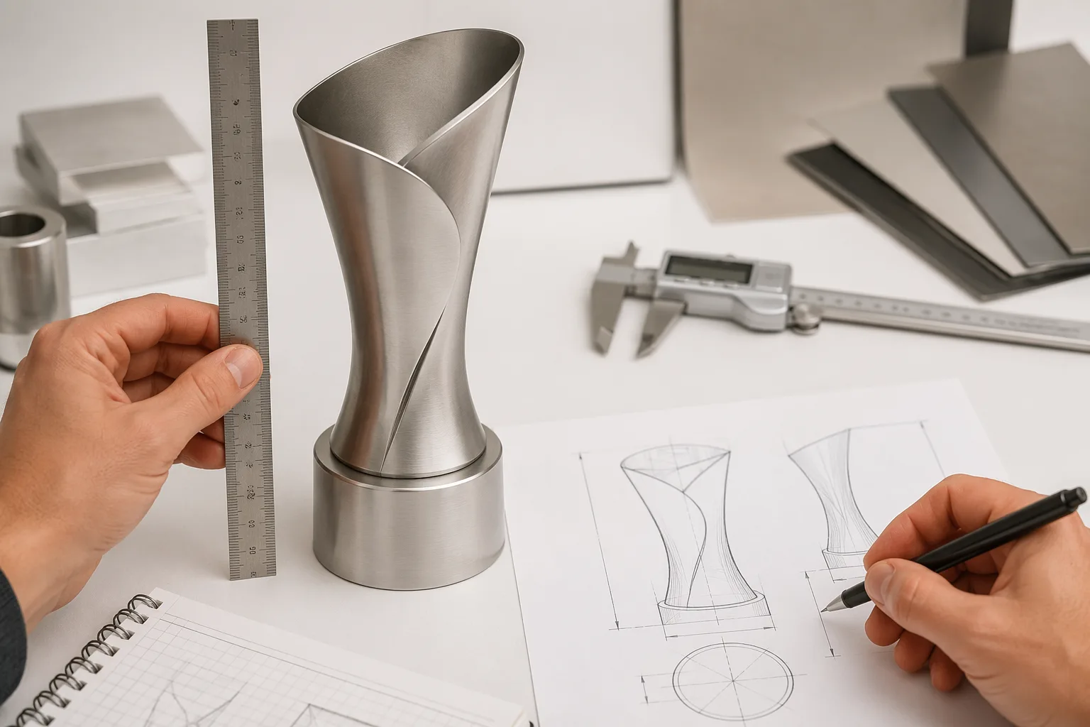 Reviewing the dimensions of a custom trophy prototype