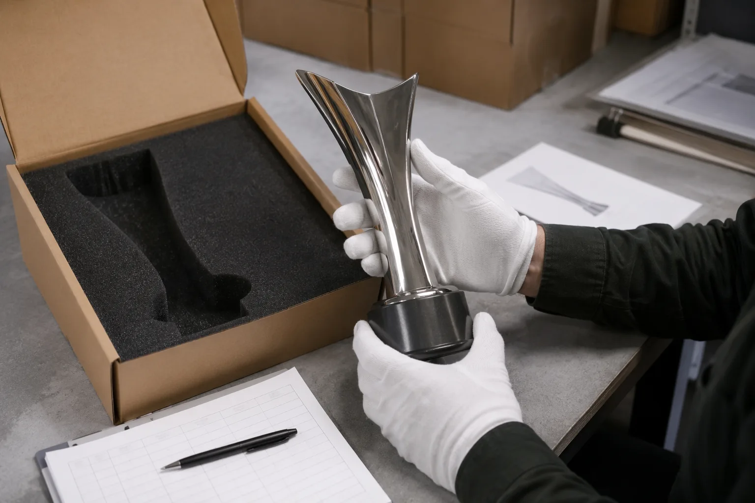 Custom metal trophies in different sizes, shapes, and structures