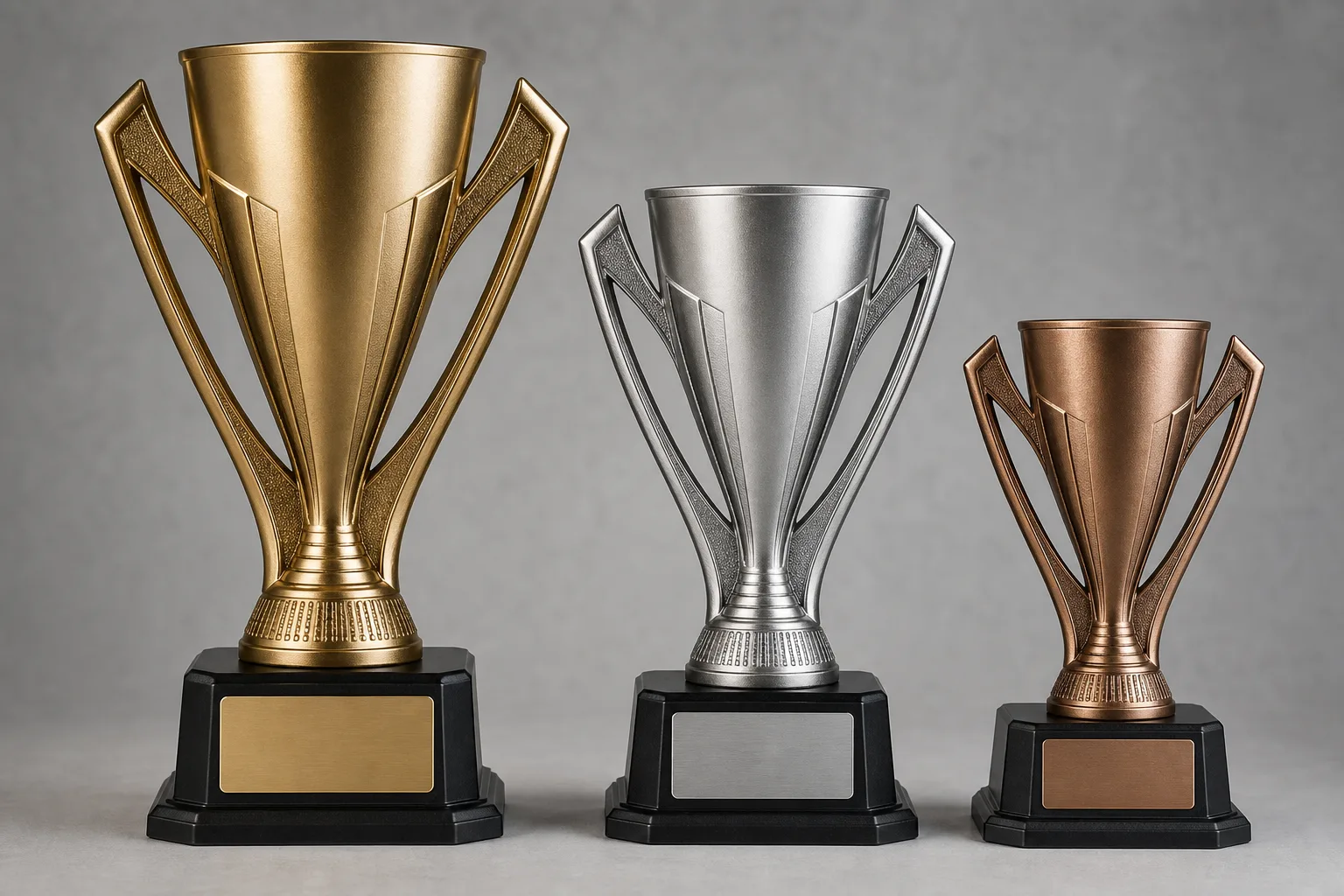 Sports Championship Project 2 Coordinated metal trophies in three sizes for different championship award levels