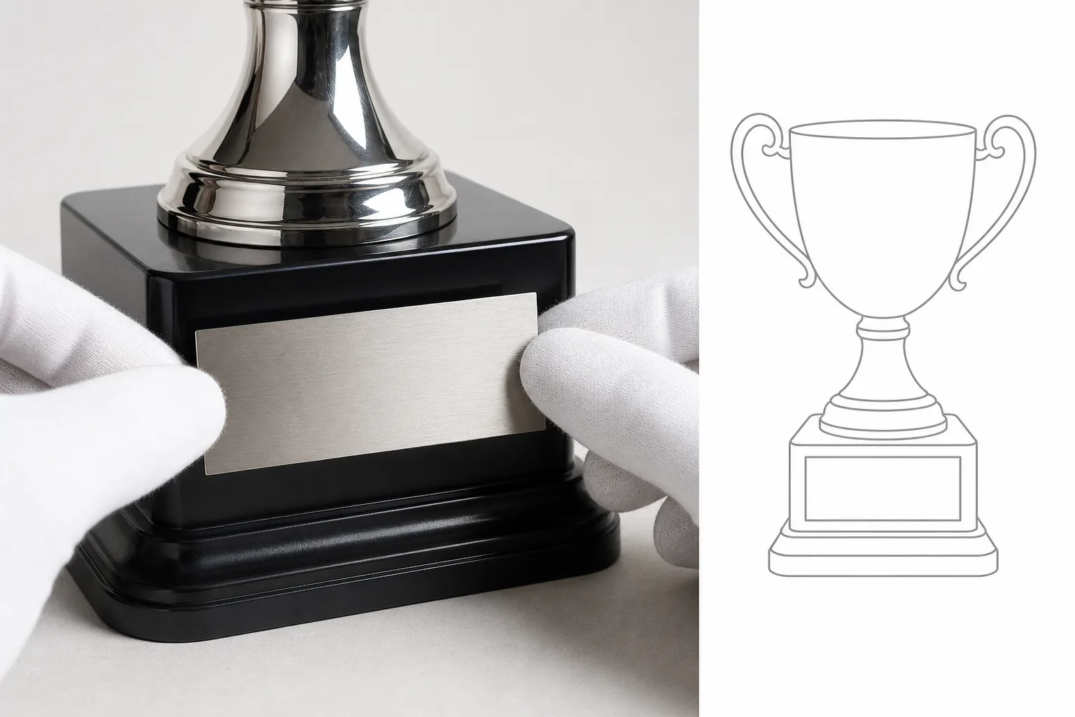 Aligning a blank nameplate on a sports trophy base