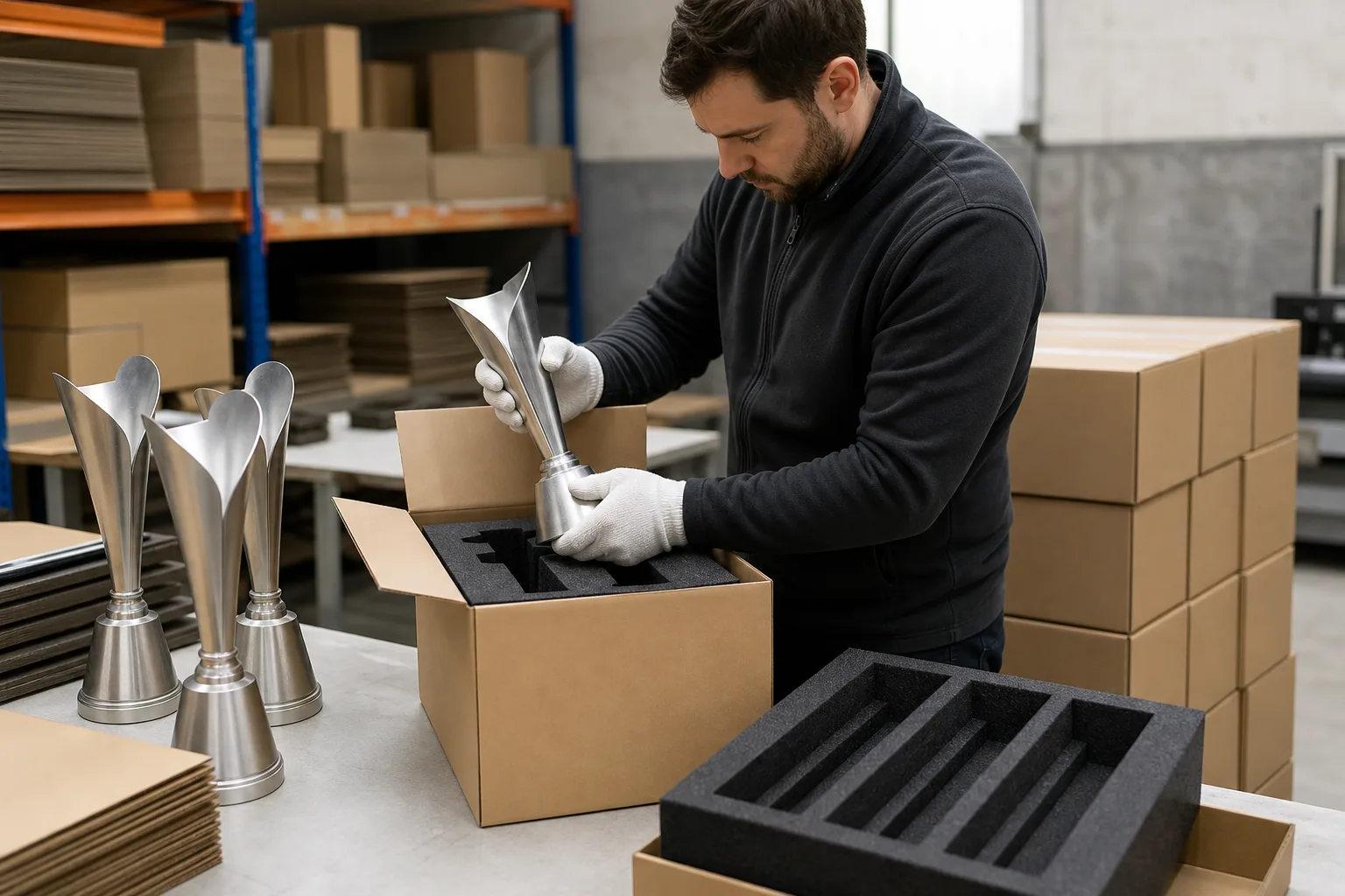 Protective packaging for custom metal trophies
