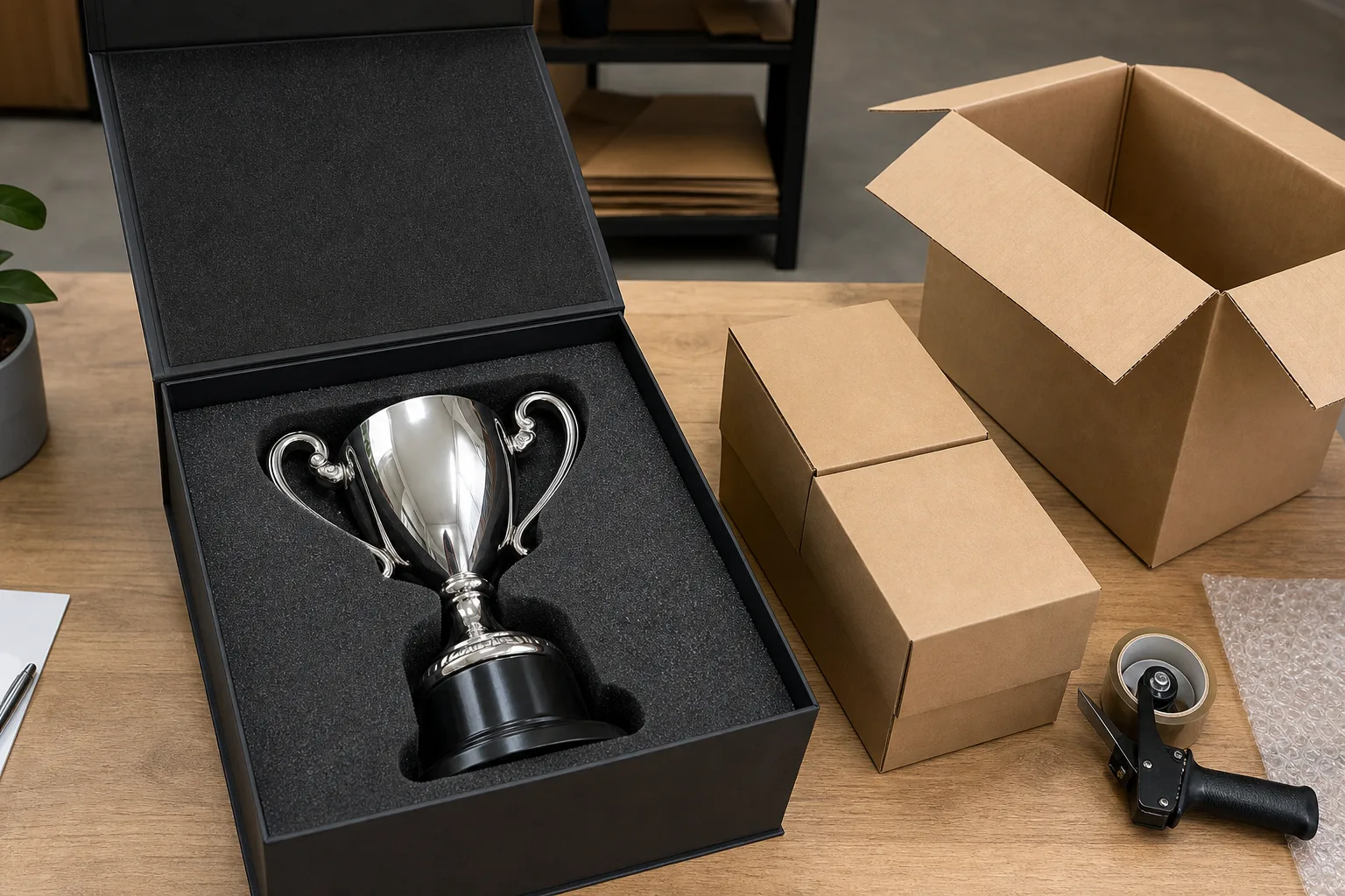 Protective packaging for a custom metal trophy