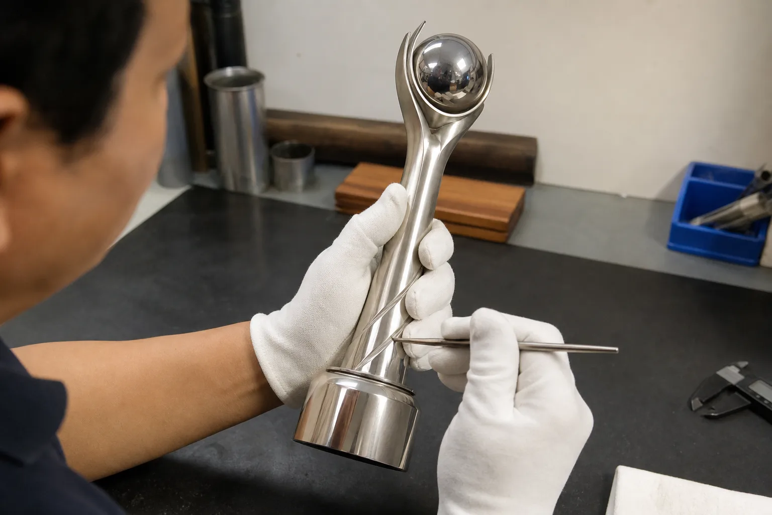 Inspection of a custom metal trophy sample