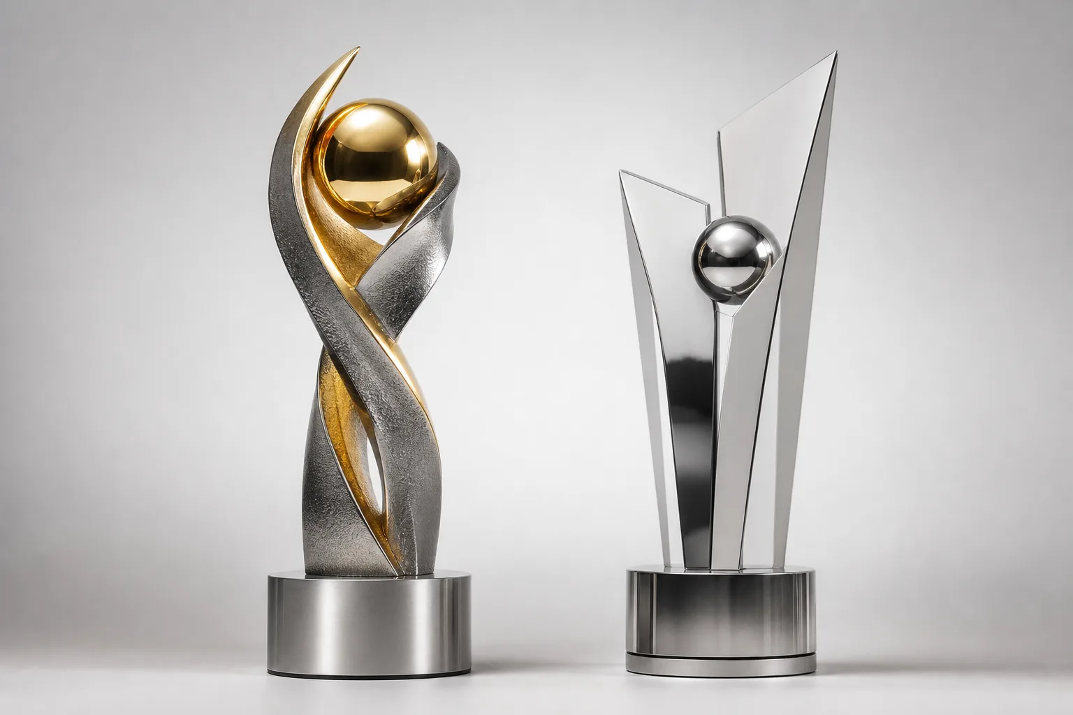 Zinc alloy and copper trophy design routes shown side by side